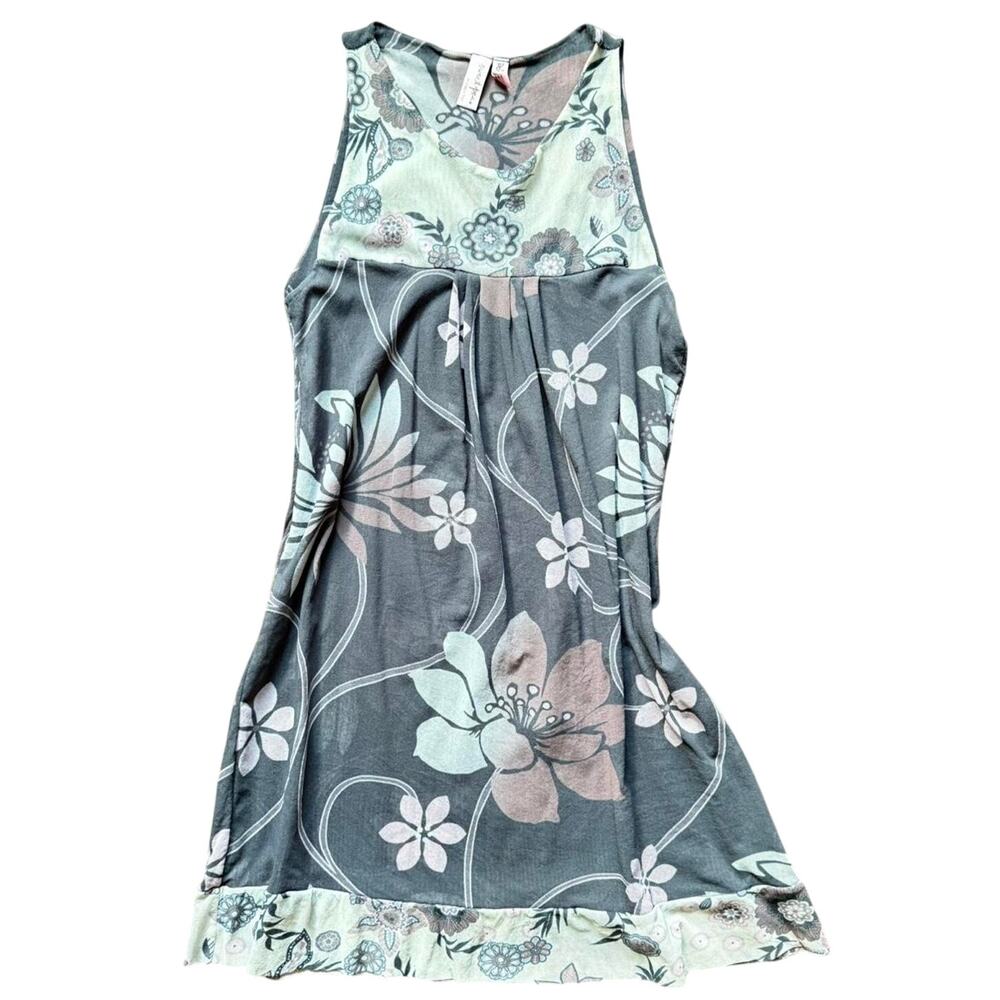 Sweet Pea by Stacy Frati Floral Mesh Tunic Top Gray Pink Large